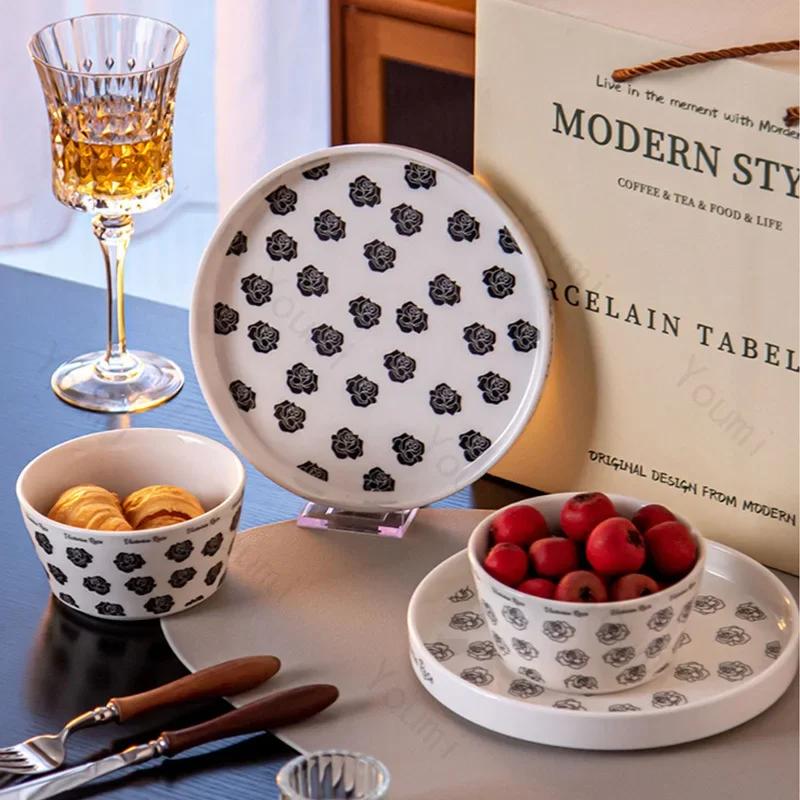 Creative Rose Flowers Ceramic Plate Luxury Restaurant Delicious Salad Bowls Home Afternoon Tea Snacks Plates Exquisite Tableware