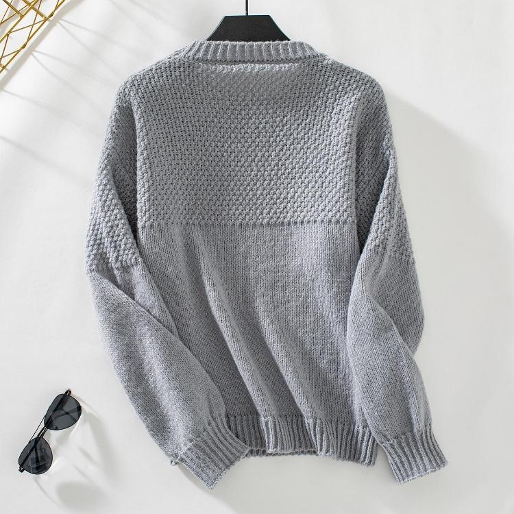 Vintage Loose Long Sleeve Cardigan Sweater Solid Color Knitwear O Neck Top for Autumn Winter