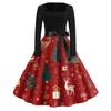 Christmas Print Flare Dress For Women Long Sleeve Dress Hollow Party Casual Square Collar Dresses