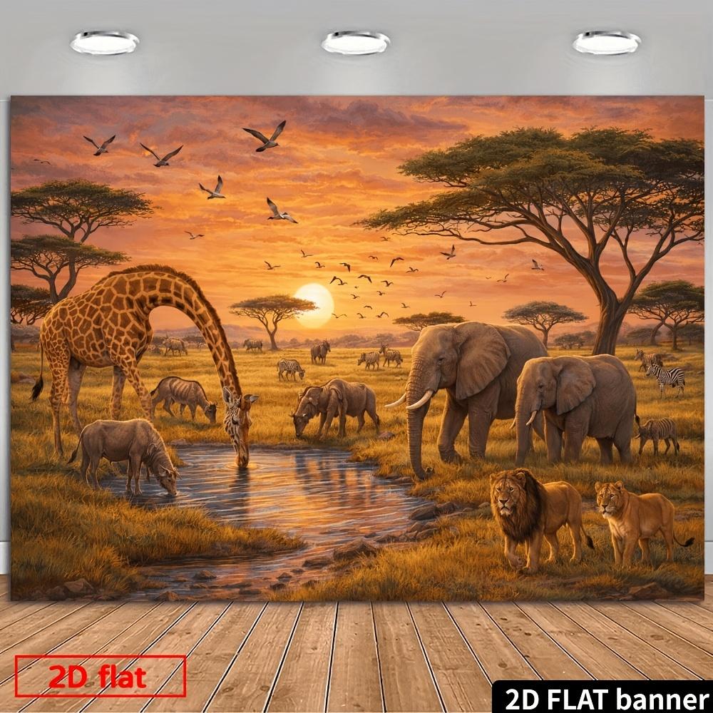1Pcs African Safari Lion Cub Elephant Herd Decoration Background Jungle Backdrop Decorations For Photo Studio Photo Booth Party