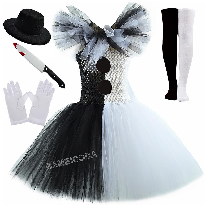 Das Clownskostüm Terrifier Art Girl Schwarz Weiß Ausgefallenes Tutu-Kleid Horror Joker Kleid für Mädchen Halloween Karnevalsparty Kostüme