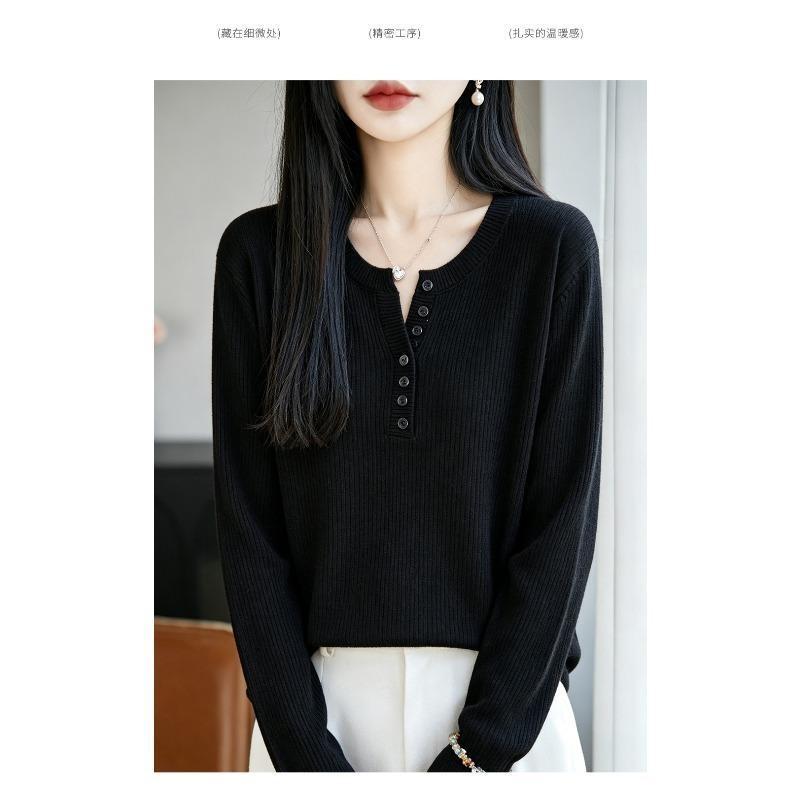 V-neck Knitted Sweater, Base Layer Shirt, Top Dress, Women's Long-sleeved Knitted Sweater, Multi-color Design