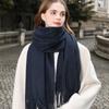 Womens Wool Blend Scarf Winter Warm Shawl Soft Solid Color Knit Wrap With Fringe Korean Style