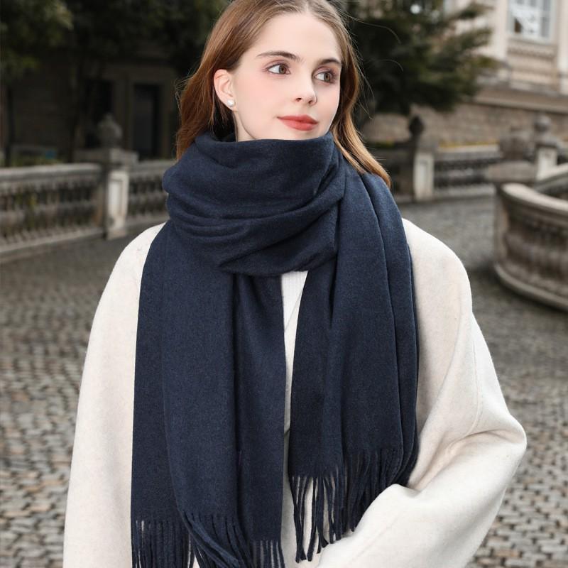 Womens Wool Blend Scarf Winter Warm Shawl Soft Solid Color Knit Wrap With Fringe Korean Style