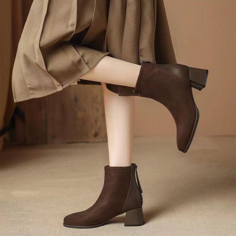 Fashion Women's Ankle Boots Combat Booties Punk Style Female Short Shoes Suede Sexy Black New Rock Winter 2024 Boot Chic and Elegant Pu