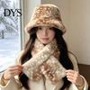 Cute Aesthetic Winter Hat Women Spotted Deer Hat, Faux Fur Bucket Scarf, Warm Soft Cozy Furry Fisherman for Girls, Autumn Accessory