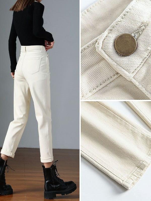 New Arrival 2026: Women's Off-White High-Waisted Slim-Fit Skinny Jeans, Versatile Straight-Leg Style for Spring