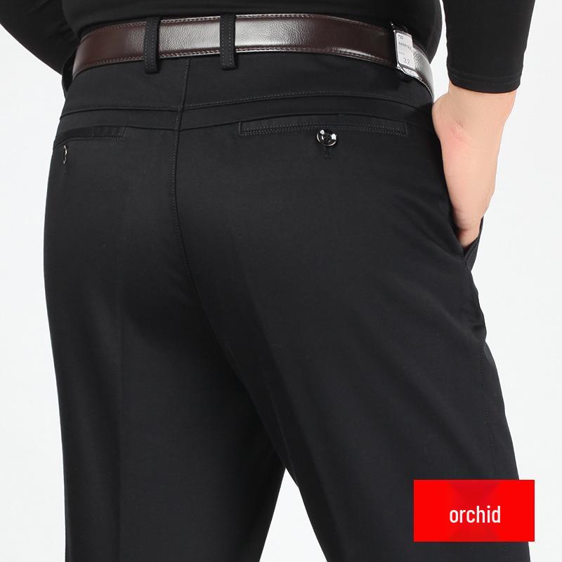 Men's High Waist Elastic Cotton Casual Pants - Thick, Loose, Straight Leg