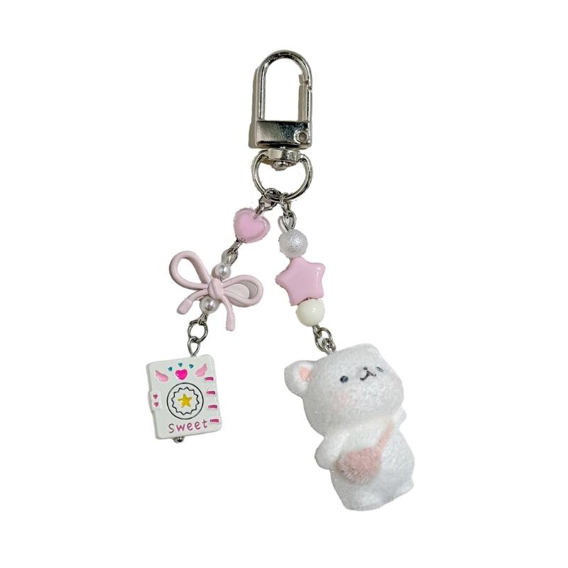 Soft Plush Bear Keychain Cute Bag Charm Car Keyring Sturdy Flocking Material Perfect Gift For Kids And Adults