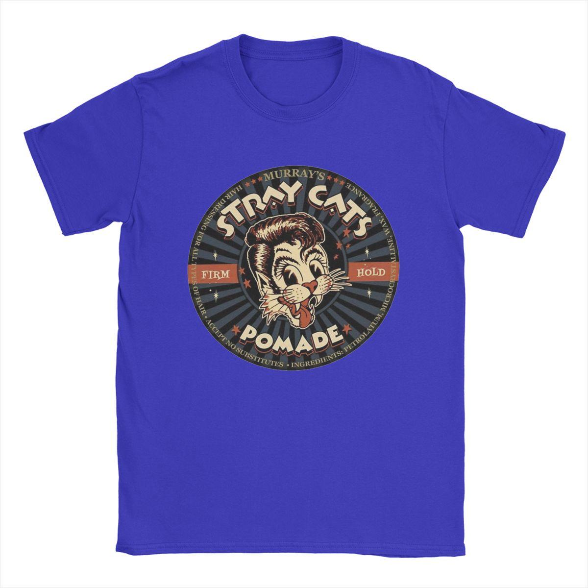 

Men Stray Cats Band T Shirt Pure Cotton Tops Vintage Short Sleeve Round Neck Tees Plus Size T-Shirt M синій