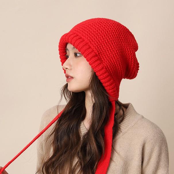 One Hat Dual Purpose Balaclava Hat Hepburn Wind Straps Stack Hat Women Winter Warm Christmas Red Wool Hat