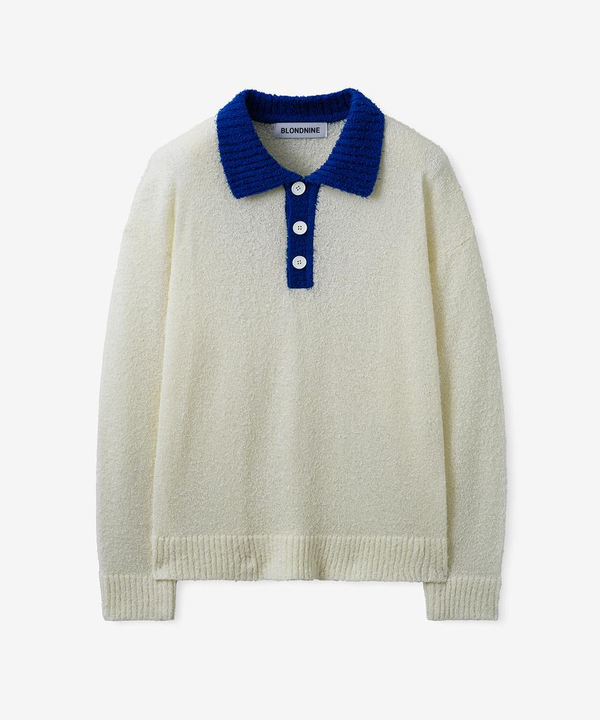BLOND9 Tail Yarn Coloration Collar Knit_Blue
