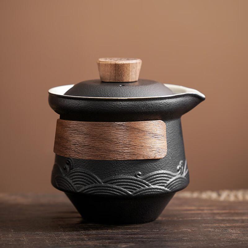 Chinese Black Pottery Wave Tea Pot Set