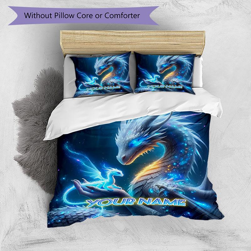 3PC Custom Name Ethereal Dragon Fantasy Bedding Set Printed Bedding Set Duvet Cover Closure Includes 1 Duvet Cover & 2 Pillowcases for All Seasons Bed