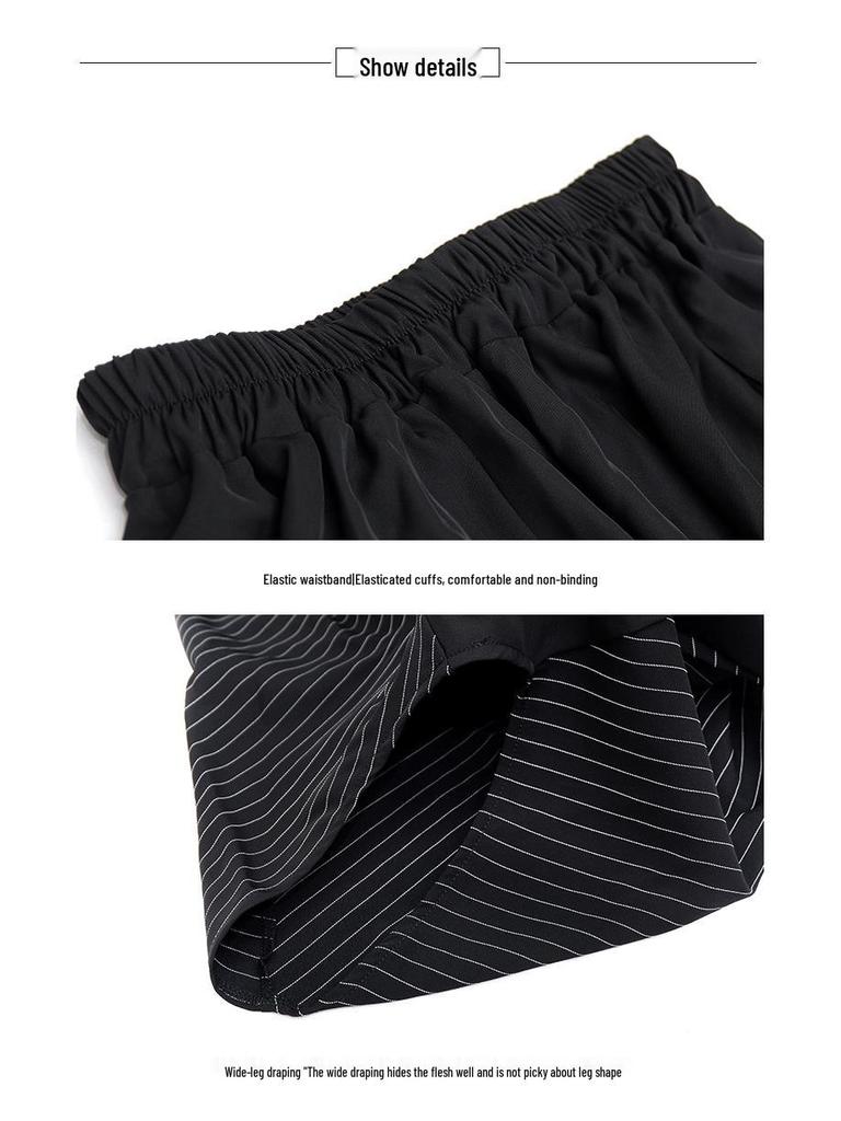 2025 Summer Striped Patchwork Loose-Wear Women's Wide-Leg Cropped Drop-Crotch Pants