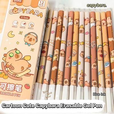 12 Stück Cartoon Capybara Panda Gelstift Schreiben Glatt Schnelltrocknend Blau Radierbare Stifte Kawaii Studenten Schreibwaren Bürobedarf