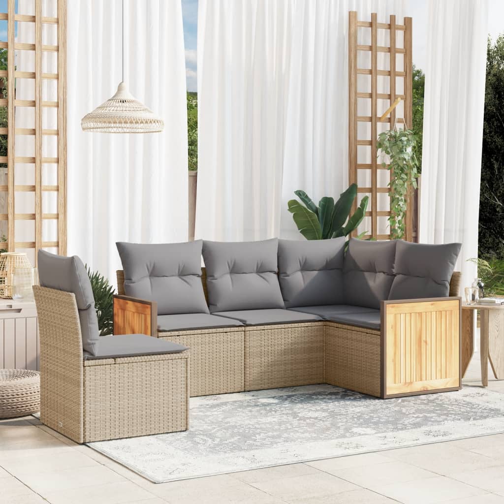 Vidaxl 5-Cz. Set di Mobili da Giardino con Cuscini, Beige, Polyrattan