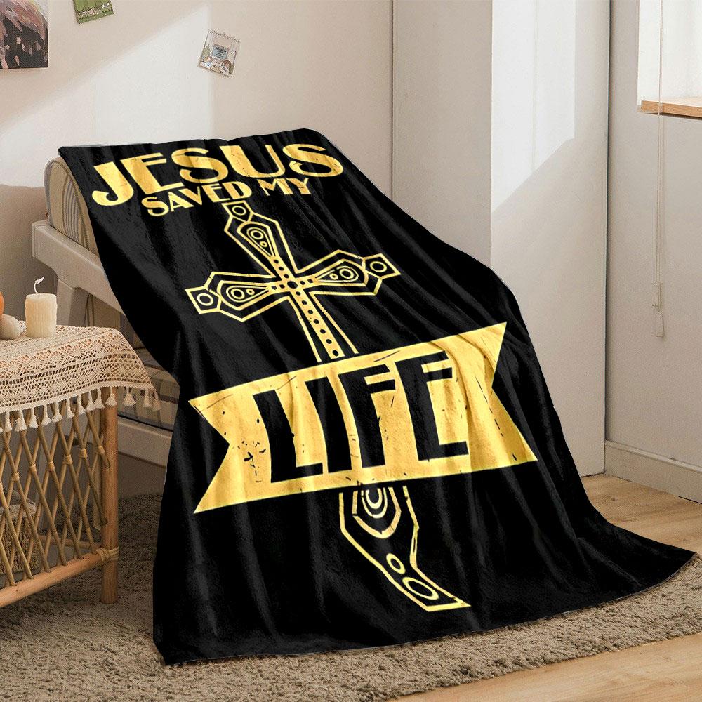 Jesus Saved My Life Cross Blanket  Printed Blanket for Living Room Bed Couch Lunch Break Soft Cozy Blanket for Friend's Festival Gift