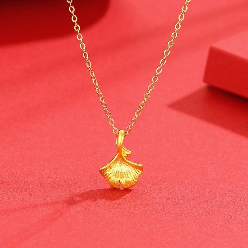 Luxury Pure Gold Real Gold Women s Ginkgo Leaf Pendant Necklace золотой