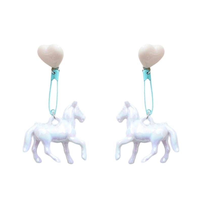Charm Horse Heart Earrings Long Dangle Earrings Resin Texture Sweet Style Earrings for a Distinctive Fashion Statement