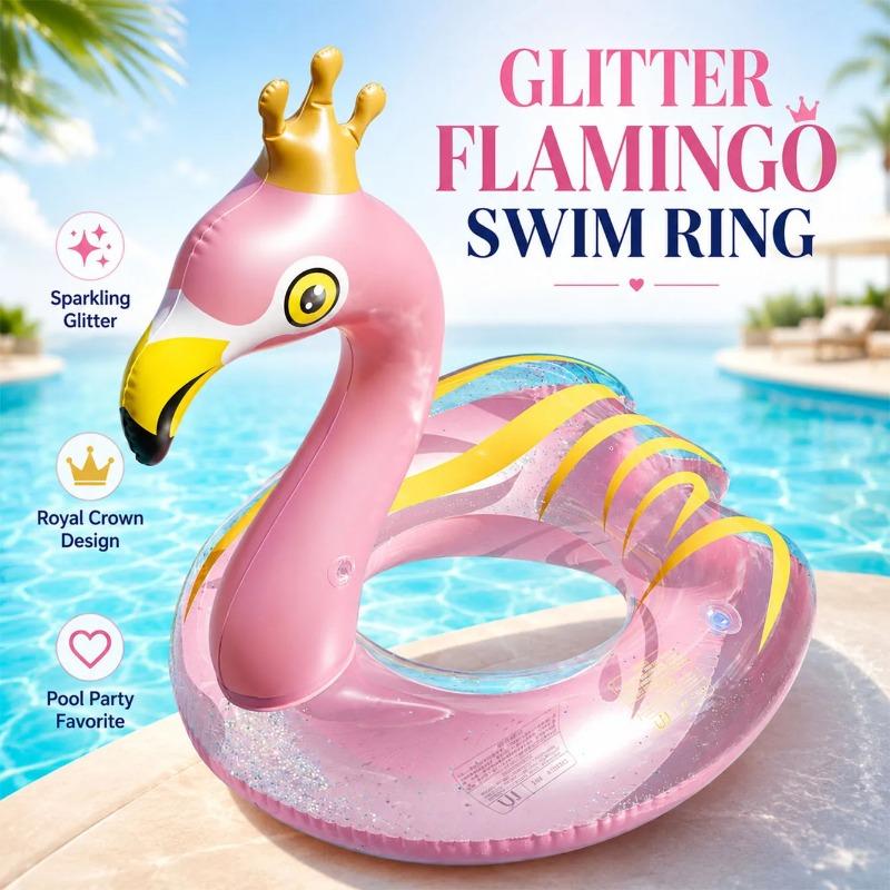 1PC Summer Inflatable Flamingo Pool Float Elegant Swimming Floaty Pool Toy with Glitters Outdoor Water Lounge Inflatable Raft