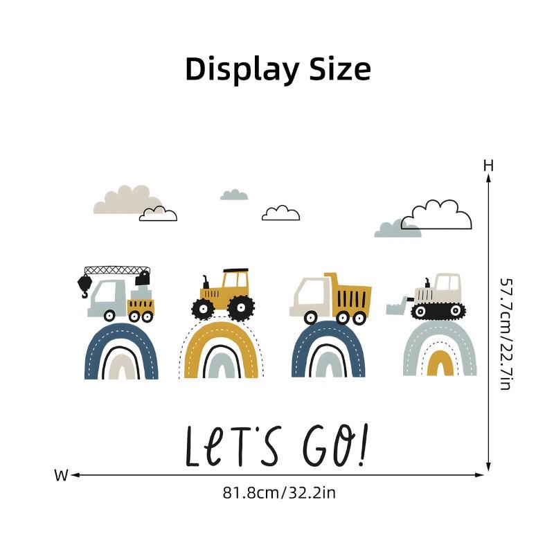 Cartoon INS Cute Engineering Vehicle Road Rainbow Wall Sticker for Kids Room Kindergarten Decor