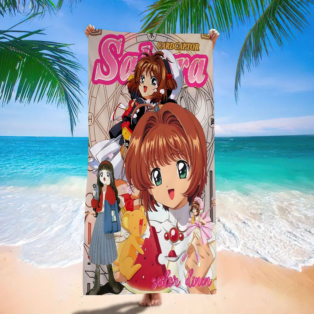 Anime C-Cardcaptor Sakura Microfiber Blanket Quick Drying Beach Towels Oversized Printing Super Absorbent Pool Towel Blanket