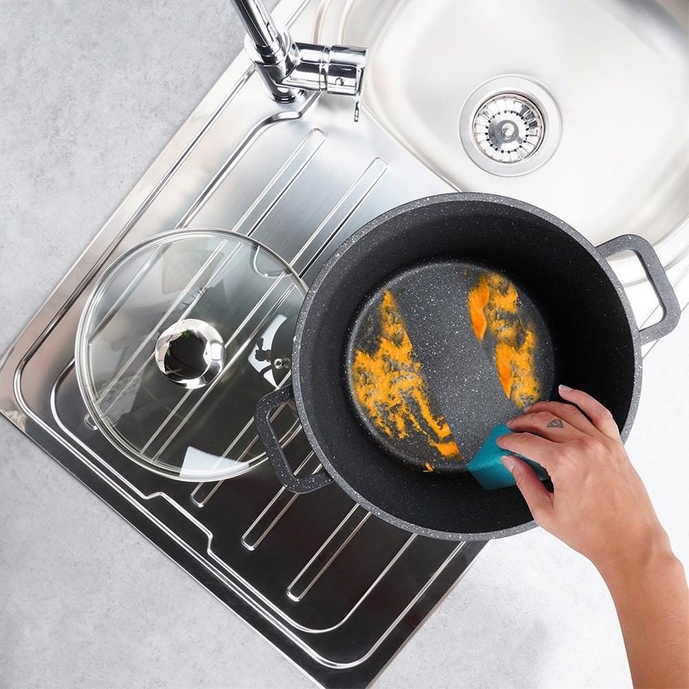 Hoher Granittopf mit Glasdeckel zum Kochen und Schmoren 7,6L