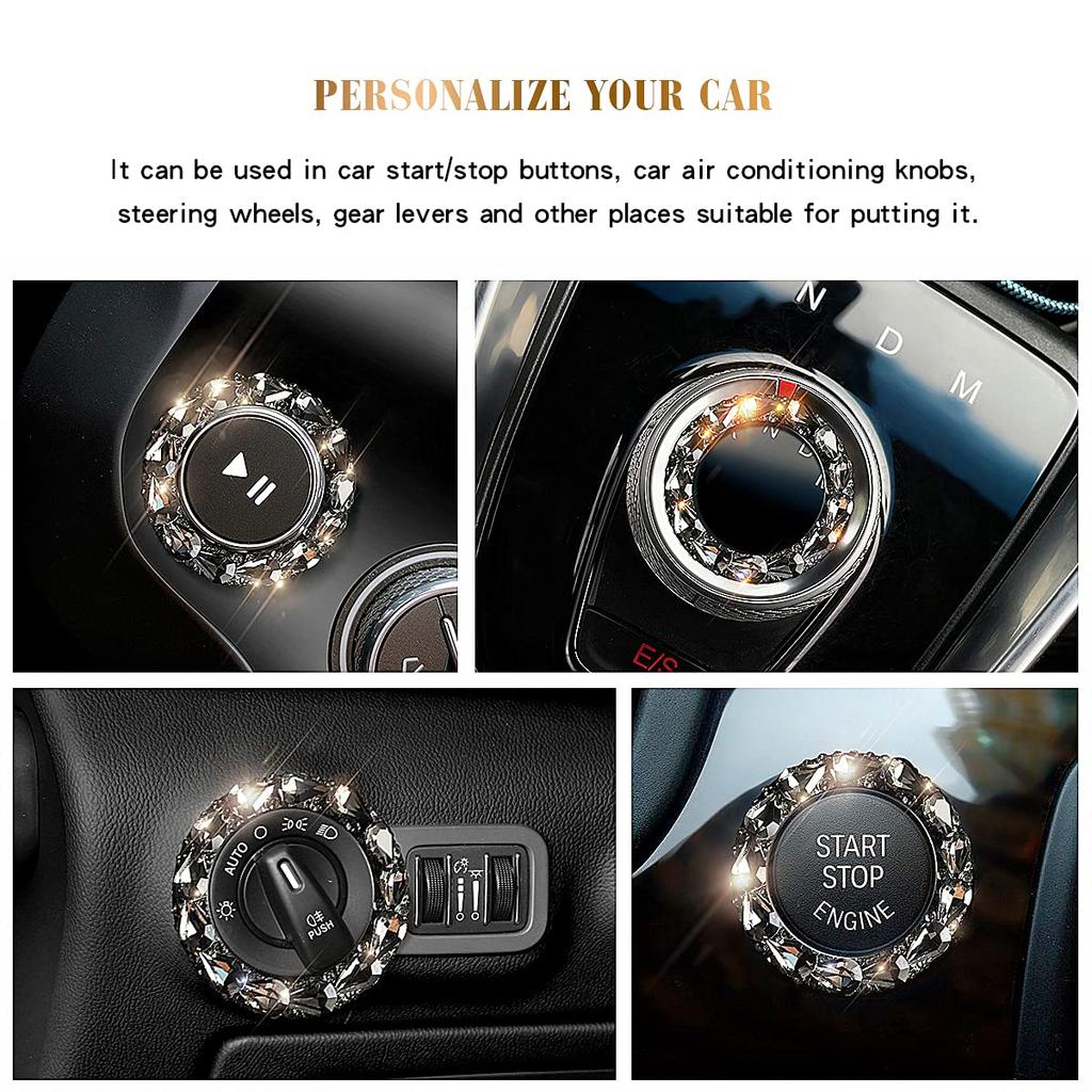 Car Engine Start Stop Button Cover, Shiny Crystal Rhinestone Cover Protection Ring,Black Bling Accessories, Accessories for Wowen (Black gem), outer