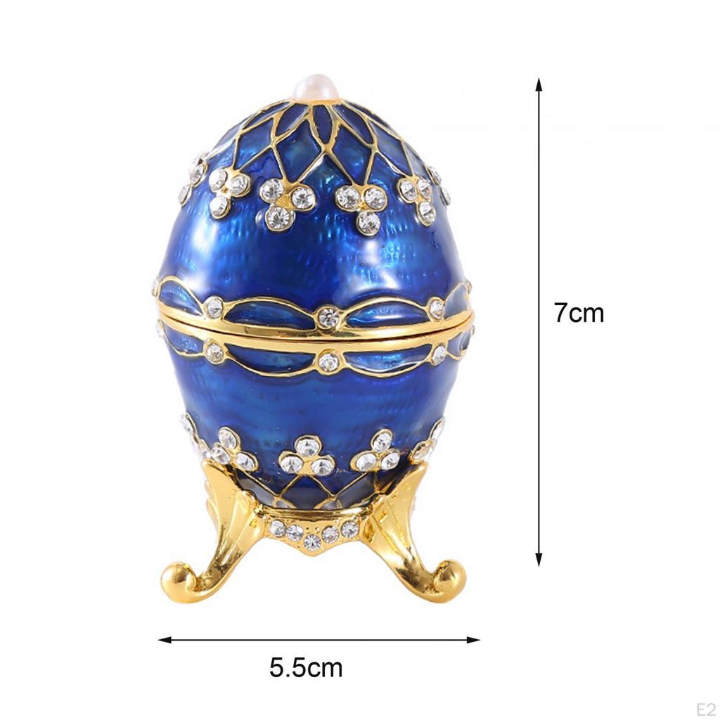 Enamelled Jewelry Box Treasured Trinket Case Egg Shape Sparkling Art Crafts Style Vintage