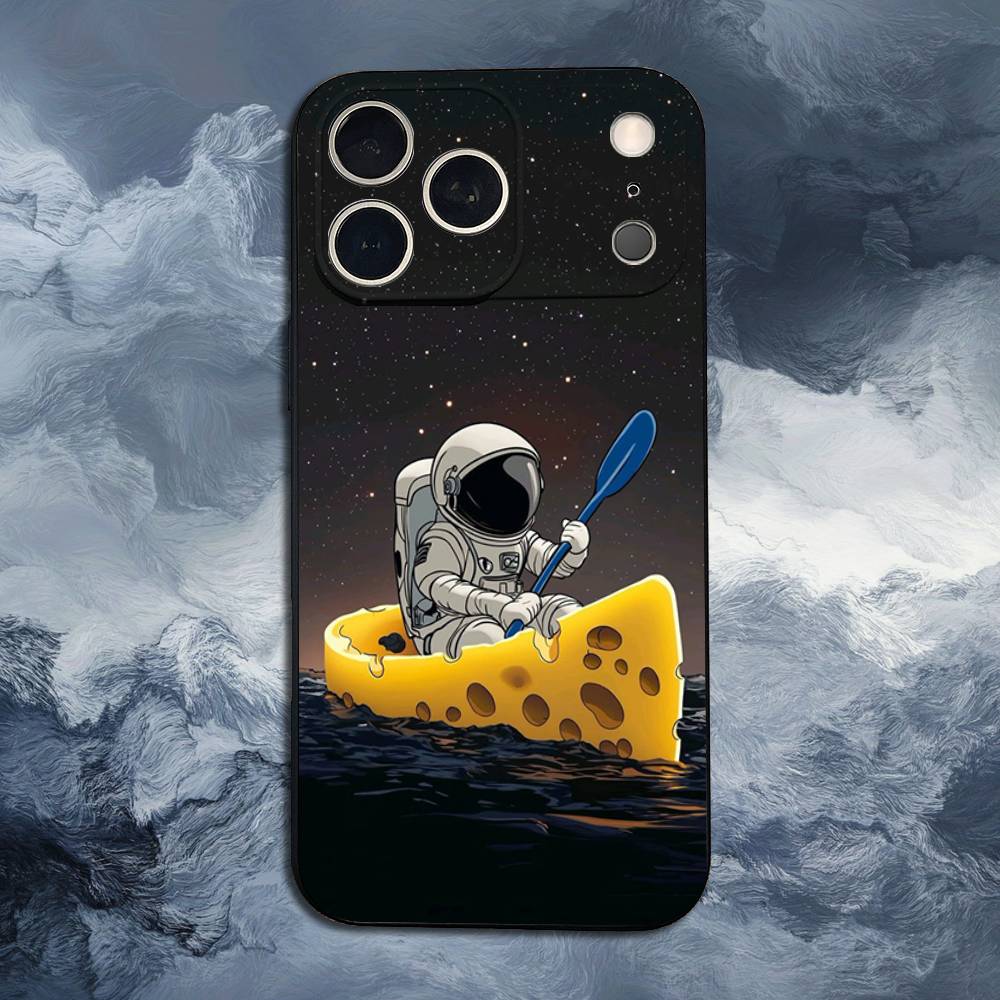Universe Art Astronaut Phone For iPhone 13,12,15,14,11,16,17,Plus,Pro Max,XS,X,XR,SE,Mini,8,7,Soft Silicone Black
