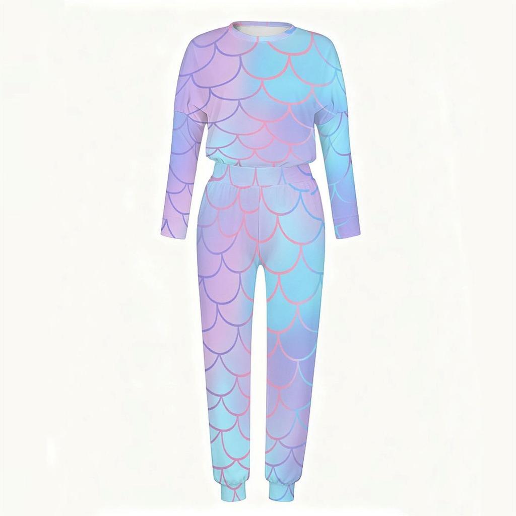 Women Crew Neck Long Sleeve Blouse And High Waist Wide Leg Trousers Two Piece Casual Suit