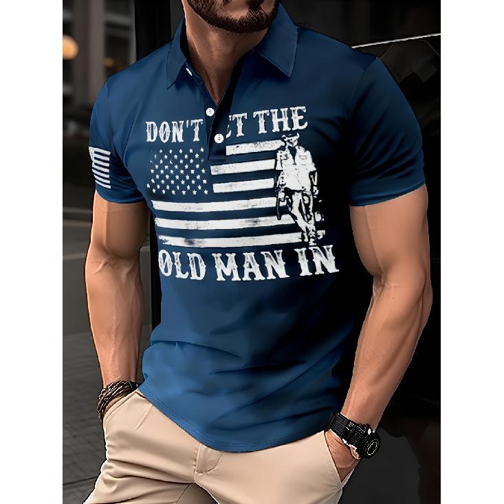 Flag Letter Print Collar Polo Shirt for Men, Slim Fit, Everyday Versatile