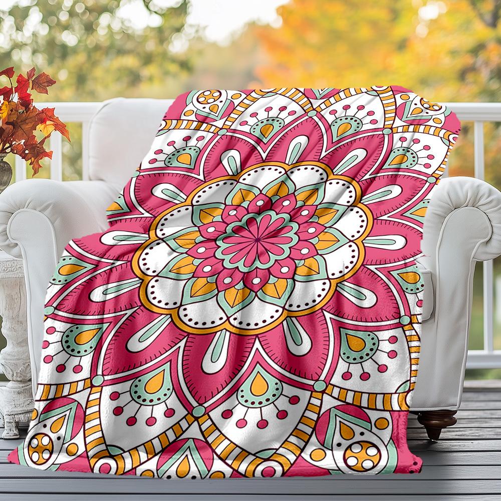 1pc Mandala Pattern Outdoor Flannel Blanket Soft Warm All-Season Throw for Sofa Bed Car Camping Office, Cozy Gift Idea1290S