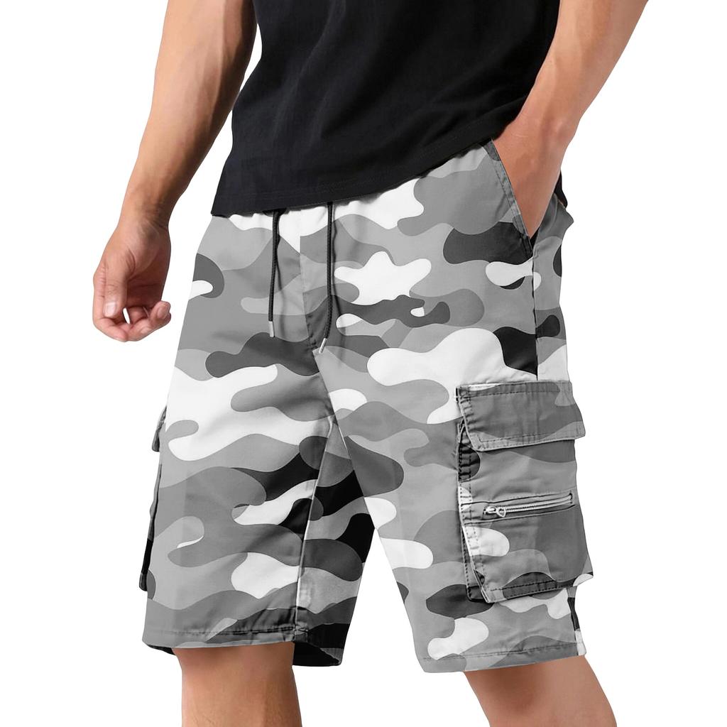 Men's Camouflage Cargo Shorts with Drawstring Waist Adjustable Fit Multi-Pocket Utility Workwear Outdoor Casual Shorts