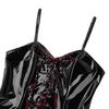 3pcs/set Women's Fashion Sexy Leather Bodysuit Zipper Lingerie Set with Plaid Skirt