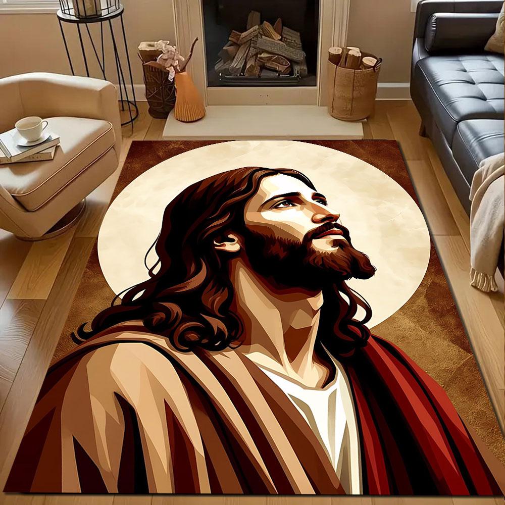 Solemn Portrait of a Bearded Man Patterned carpet, non slip mat suitable for living room and bedroom sofas
