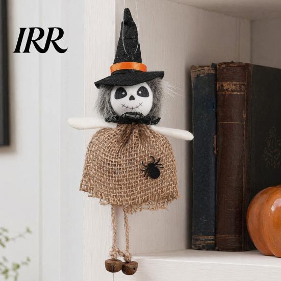 Dekorative Hexenstatue Halloween Hängedekoration, Gruselige Kürbis-/Geist-/Hexen-/Schwarze Katze Puppe Ornament mit Festlichem Jute-Rock für Spukhaus,