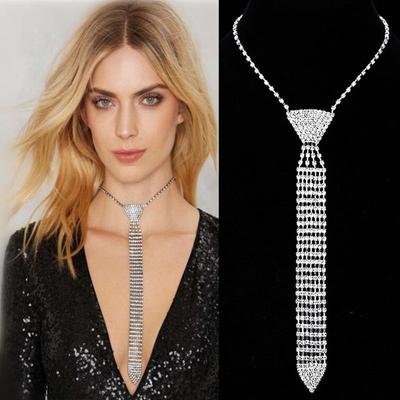 Moda ve Şık Kravat Kolye Flash Yapay Elmas Uzun Kolye Boncuk Zincir Bayan Düğün Balo Takı