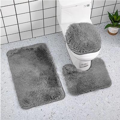 Bathroom Decorative Rug Set Of 3, Chenille Plush Large Rug, Rug And Toilet Seat Cover With Non-Slip Rubber Backing