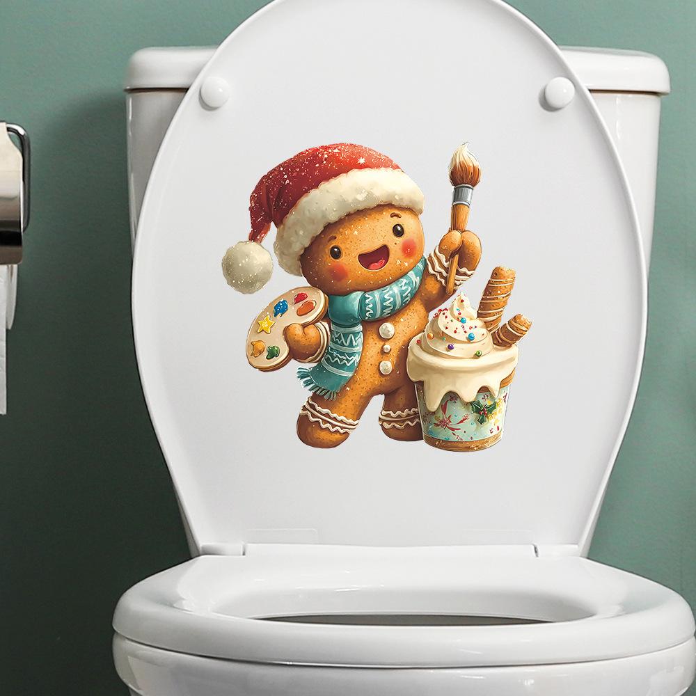 Cartoon Christmas Gingerbread Man Painting Bathroom Toilet Decorative Wall Stickers