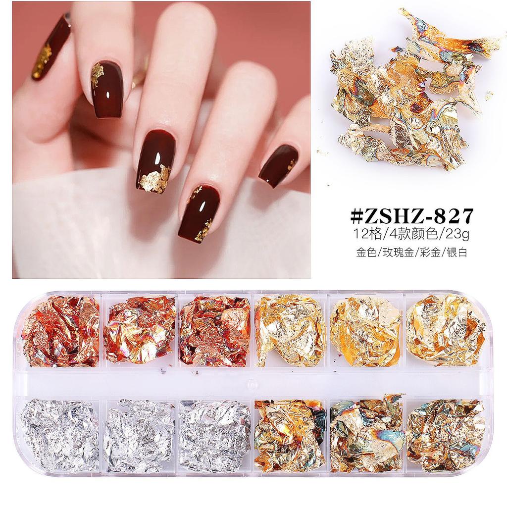 12 Grid Box Nail Art Jewelry Gold Foil Nail Art Gold Foil Color Foil Nail Art Jewelry Diy Mixed Combination