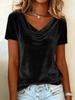 Moda Transfrontaliera 2026: T-shirt da donna in velluto a tinta unita con colletto a balze e maniche corte
