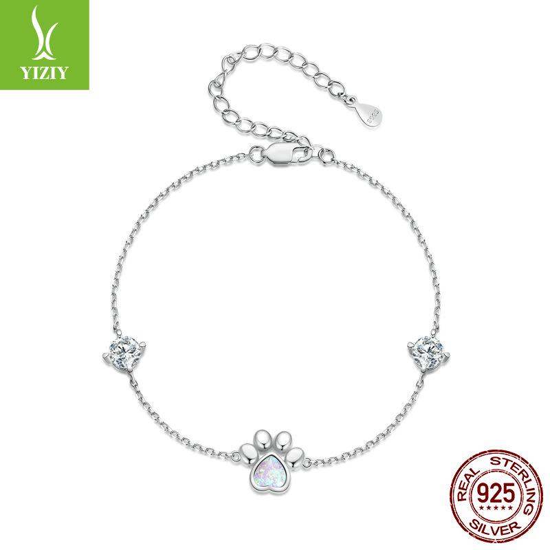 Yin Ziyun Exquisite Opal S925 Silver Cat Paw Print Bracelet - Niche Luxury Jewelry Gift