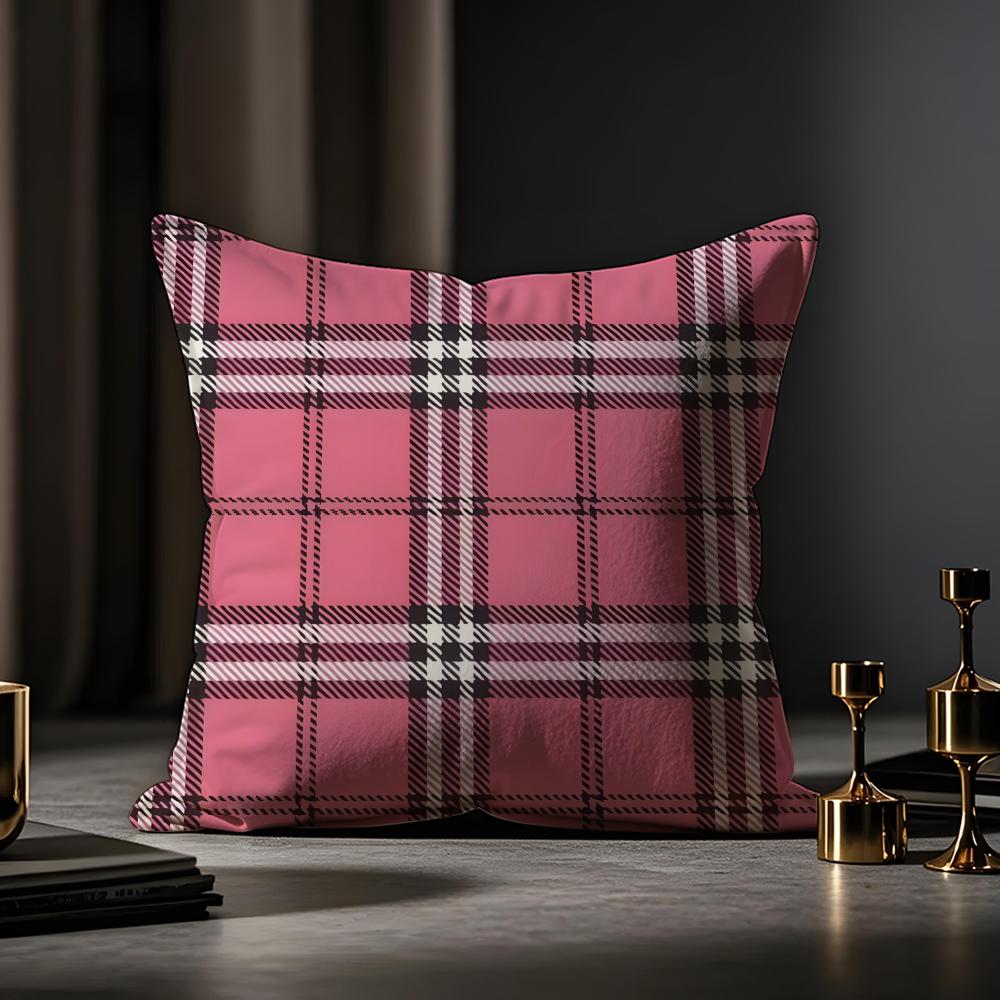Plaid Texture Cushion Cover Anti-dustmite Pillowcase Invisible Zipper Silky Short Plush Sofa Cushion Cover