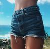 Women's Casual High Rise Roll-Up Raw Hem Denim Jean Shorts