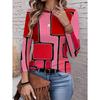 Fashion Women's Long Sleeve T-Shirts Geometric Splice 3D Printed Round Neck Fall Spring Tops Tees Oversized Women's Clothing