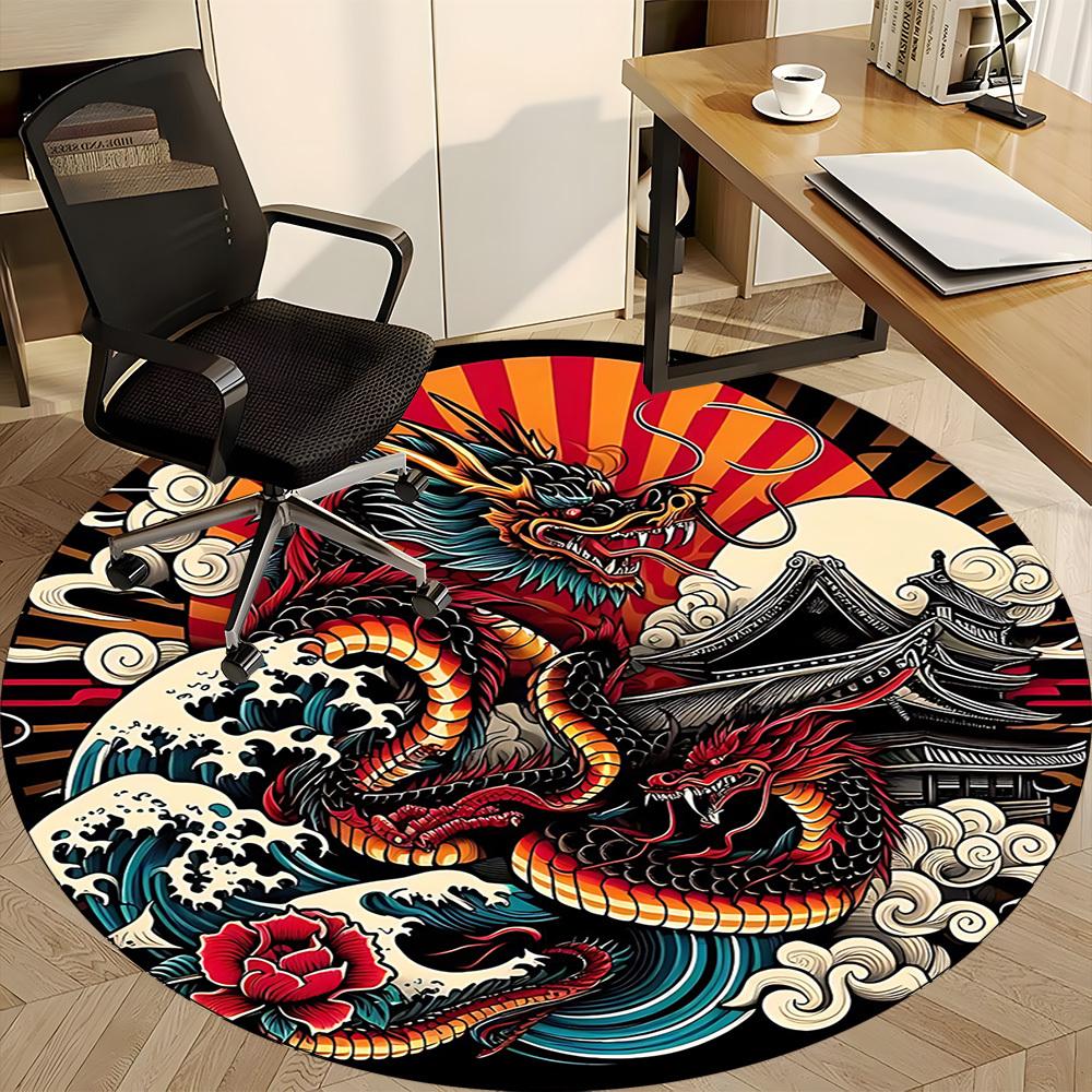 1PC Dragon Wave Design Office Round Rug, Non slip, Soft and Durable Office Rug for Interior Decoration, Perfect for Office