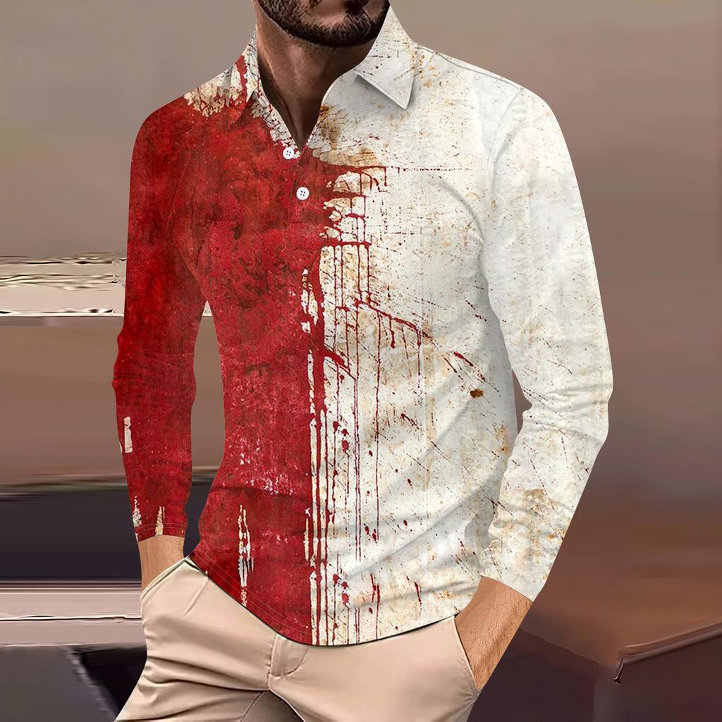 Herren Abstrakt 3D-bedrucktes Lässiges Alltags Langarm Button-Down POLO