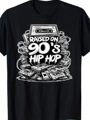 Men's Retro 90s Hip-hop T-shirt Celebrates 90s Hip-hop with Retro Cassette Graffiti Design for Concerts and Daily Wear - Men'...